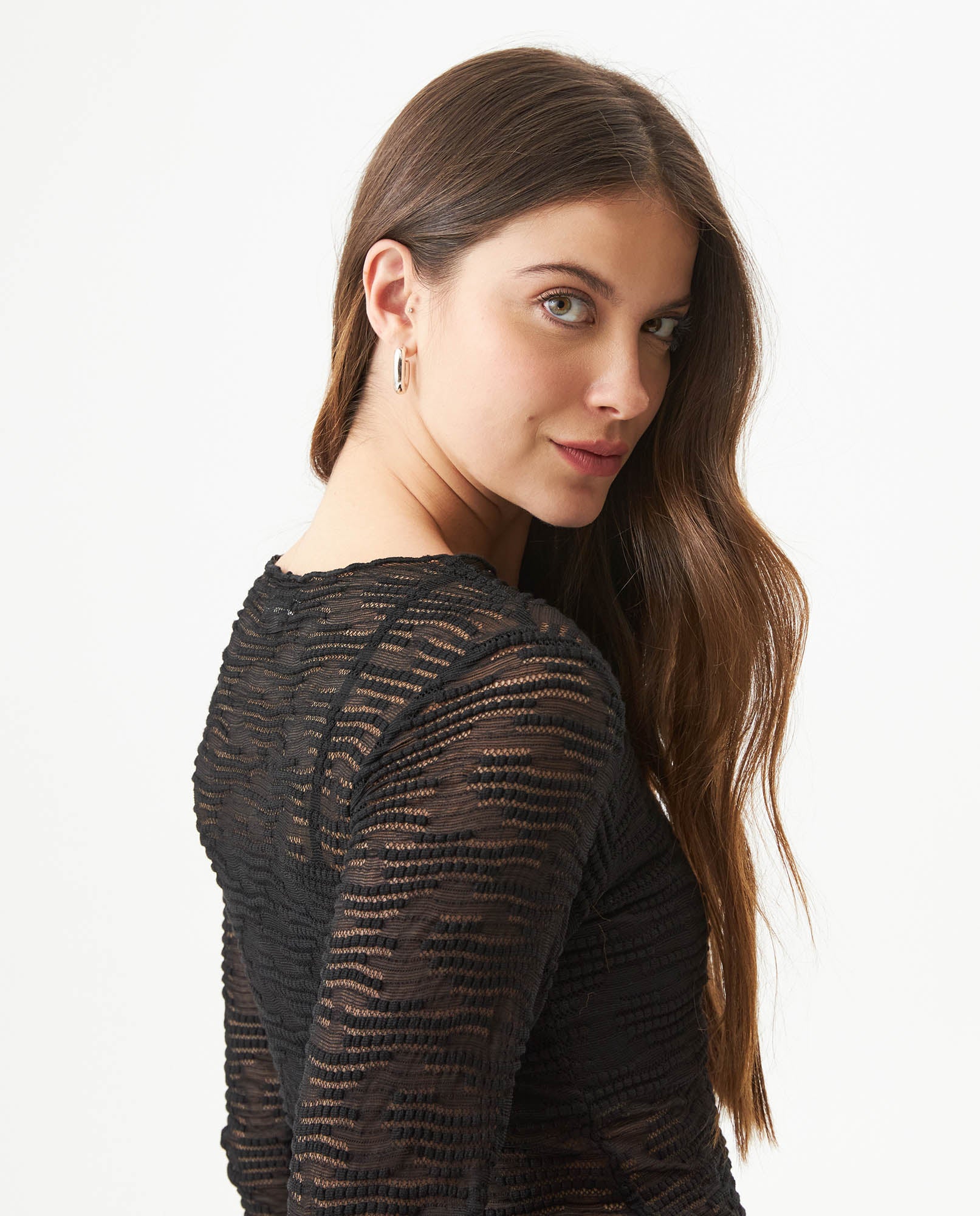 Women's Long Sleeve See-through Top - Black 709G048 - 6