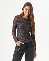 Women's Decorative Seam Long Sleeve Sheer Top Slim Fit in Polyester Stretch Blend, Refined 709G049 - 1