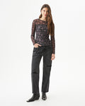 Women's Decorative Seam Long Sleeve Sheer Top Slim Fit in Polyester Stretch Blend, Refined 709G049 - 3