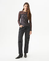Women's Decorative Seam Long Sleeve Sheer Top Slim Fit in Polyester Stretch Blend, Refined 709G049 - 3