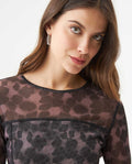 Women's Decorative Seam Long Sleeve Sheer Top Slim Fit in Polyester Stretch Blend, Refined 709G049 - 4
