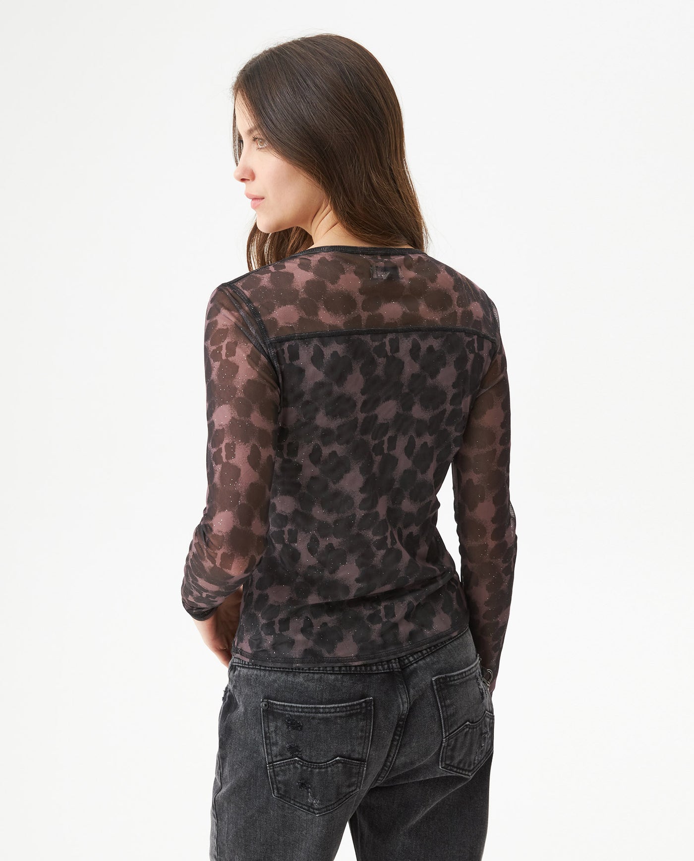 Women's Decorative Seam Long Sleeve Sheer Top Slim Fit in Polyester Stretch Blend, Refined 709G049 - 5