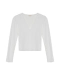 Women's Button Cuff V-Neck Long Sleeve T-shirt in Lyocell-Stretch Fabric 709G051 - 2