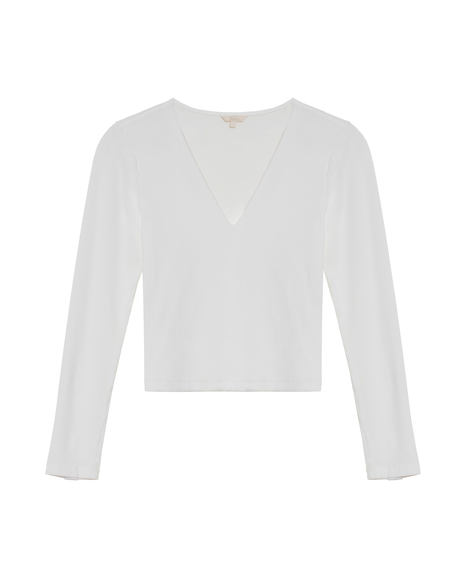 Women's Button Cuff V-Neck Long Sleeve T-shirt in Lyocell-Stretch Fabric 709G051 - 2