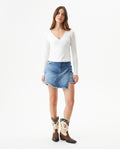 Women's Button Cuff V-Neck Long Sleeve T-shirt in Lyocell-Stretch Fabric 709G051 - 3