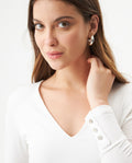 Women's Button Cuff V-Neck Long Sleeve T-shirt in Lyocell-Stretch Fabric 709G051 - 4