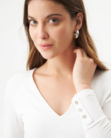 Women's Button Cuff V-Neck Long Sleeve T-shirt in Lyocell-Stretch Fabric 709G051 - 4