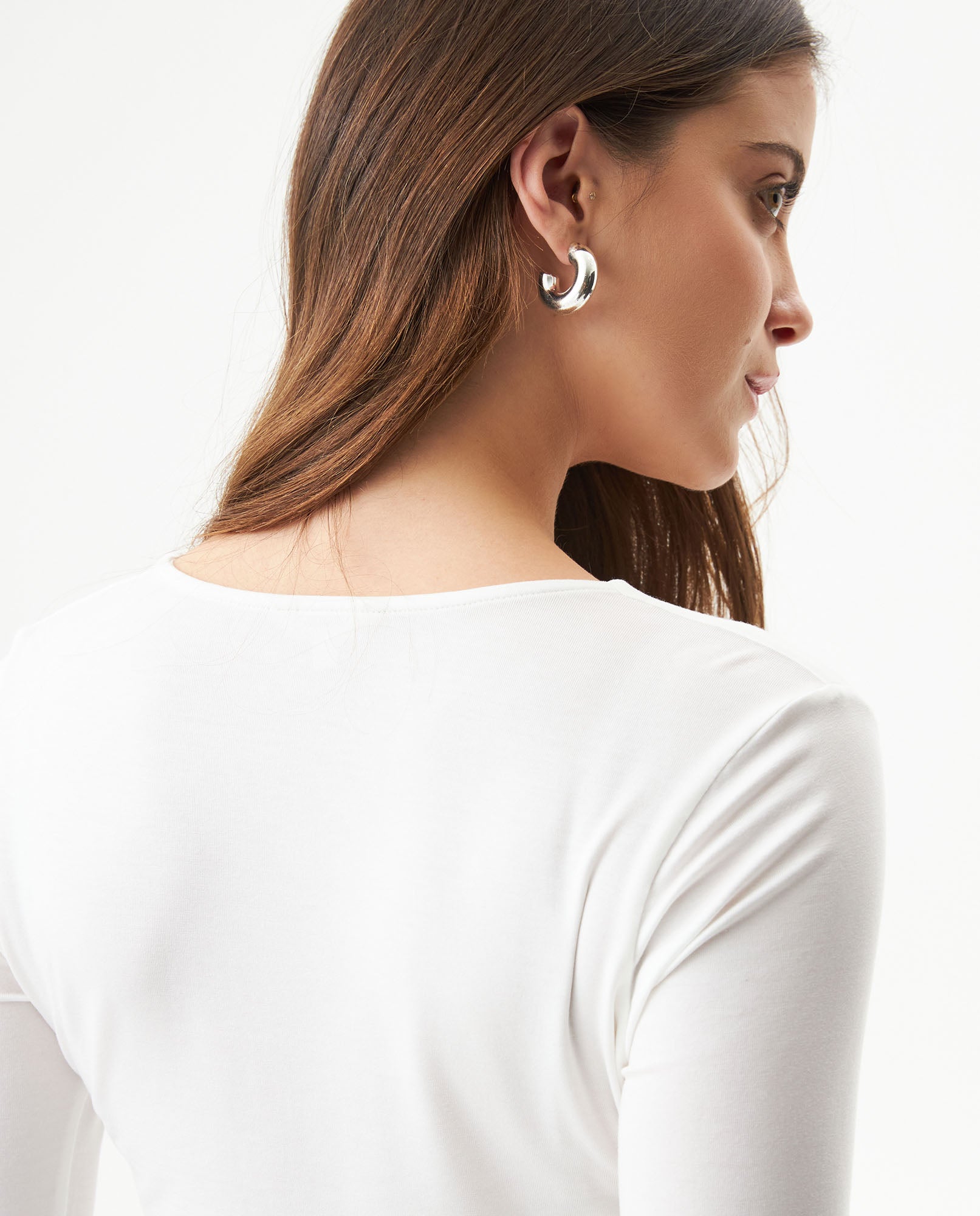 Women's Button Cuff V-Neck Long Sleeve T-shirt in Lyocell-Stretch Fabric 709G051 - 6