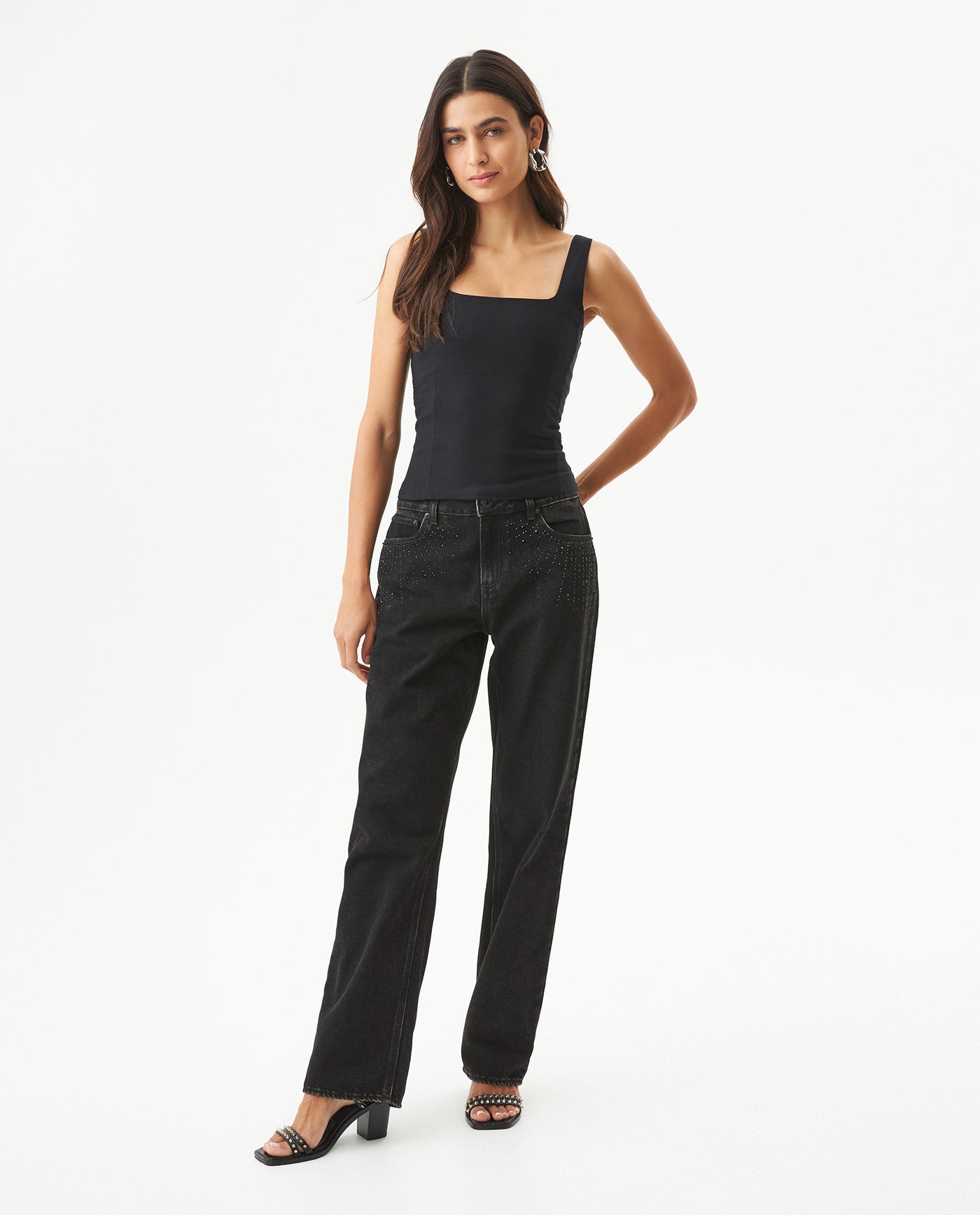 Women's Square Neck Fitted Top in Rayon-Nylon Blend, Journey 709G055 - 3