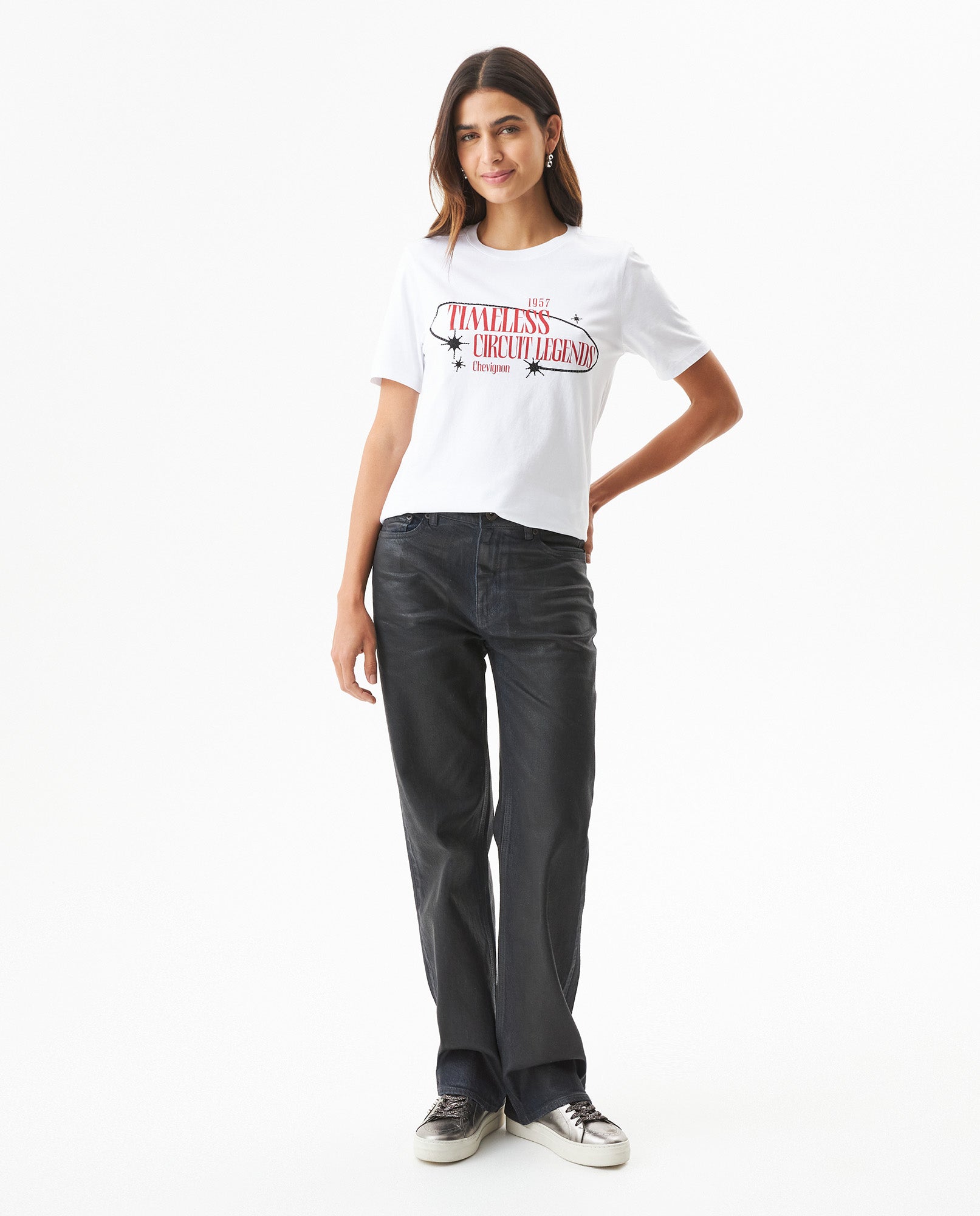Women's Racing Stone Accent Slim T-shirt in Cotton, Nocturne - 3
