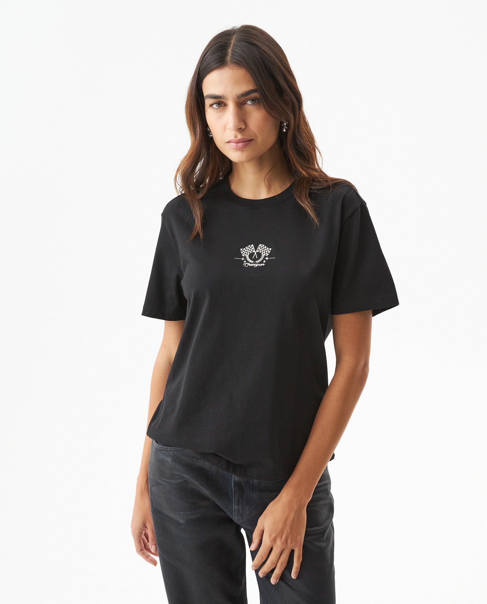 Women's Racing Embroidered Oversized T-shirt in Cotton, Plaza - 2