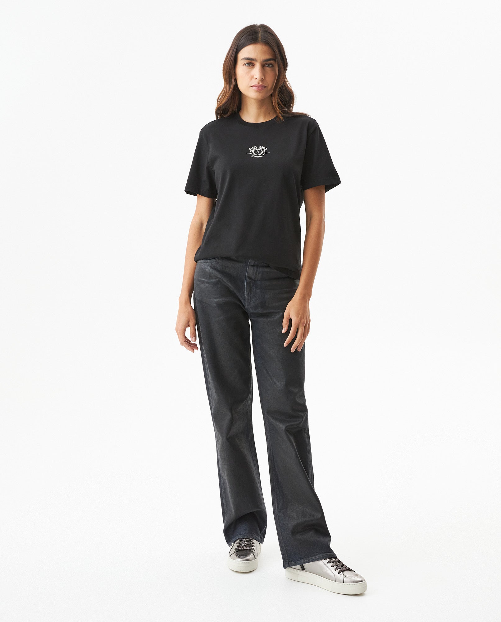 Women's Racing Embroidered Oversized T-shirt in Cotton, Plaza - 3