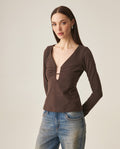 Women´s V-Neck Shirt - Brown 63_709H034_CAF191016_3