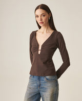 Women´s V-Neck Shirt - Brown 63_709H034_CAF191016_3