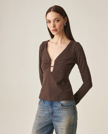 Women´s V-Neck Shirt - Brown 63_709H034_CAF191016_3