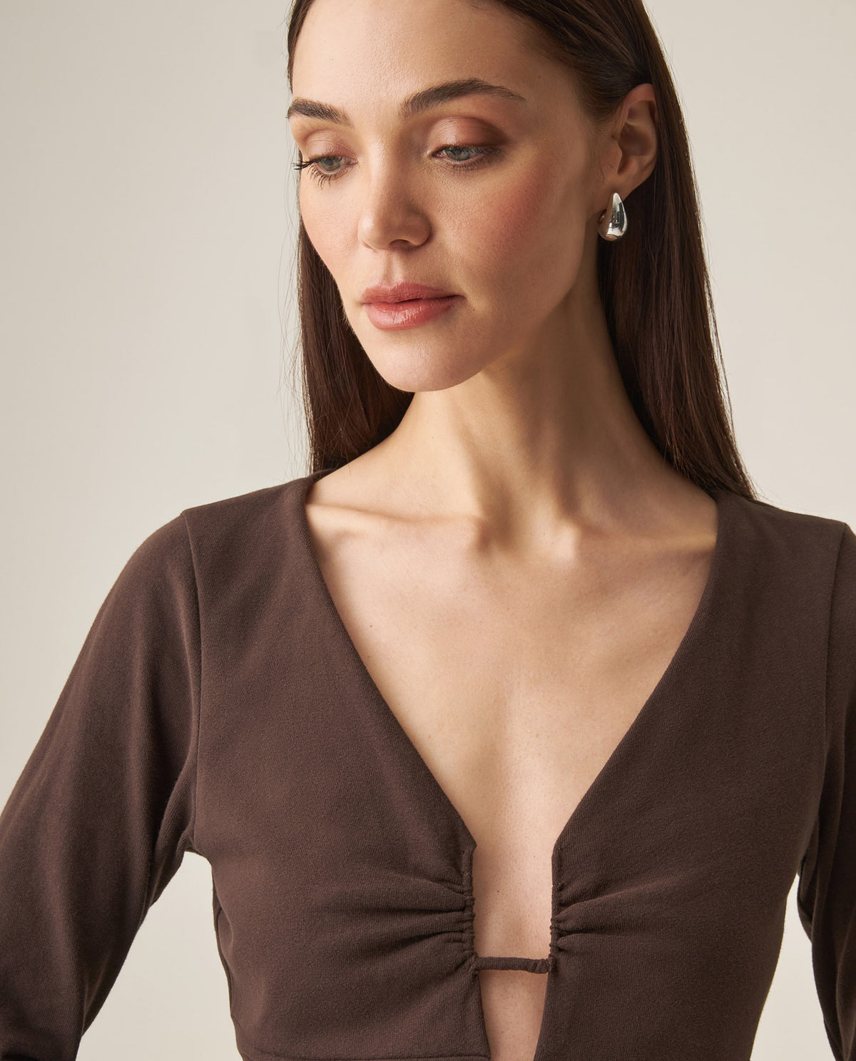 Women´s V-Neck Shirt - Brown 63_709H034_CAF191016_4