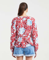 Women's Blouse Style Shirt with Peplum Detail and Floral Maxi Print in Rayon - 5