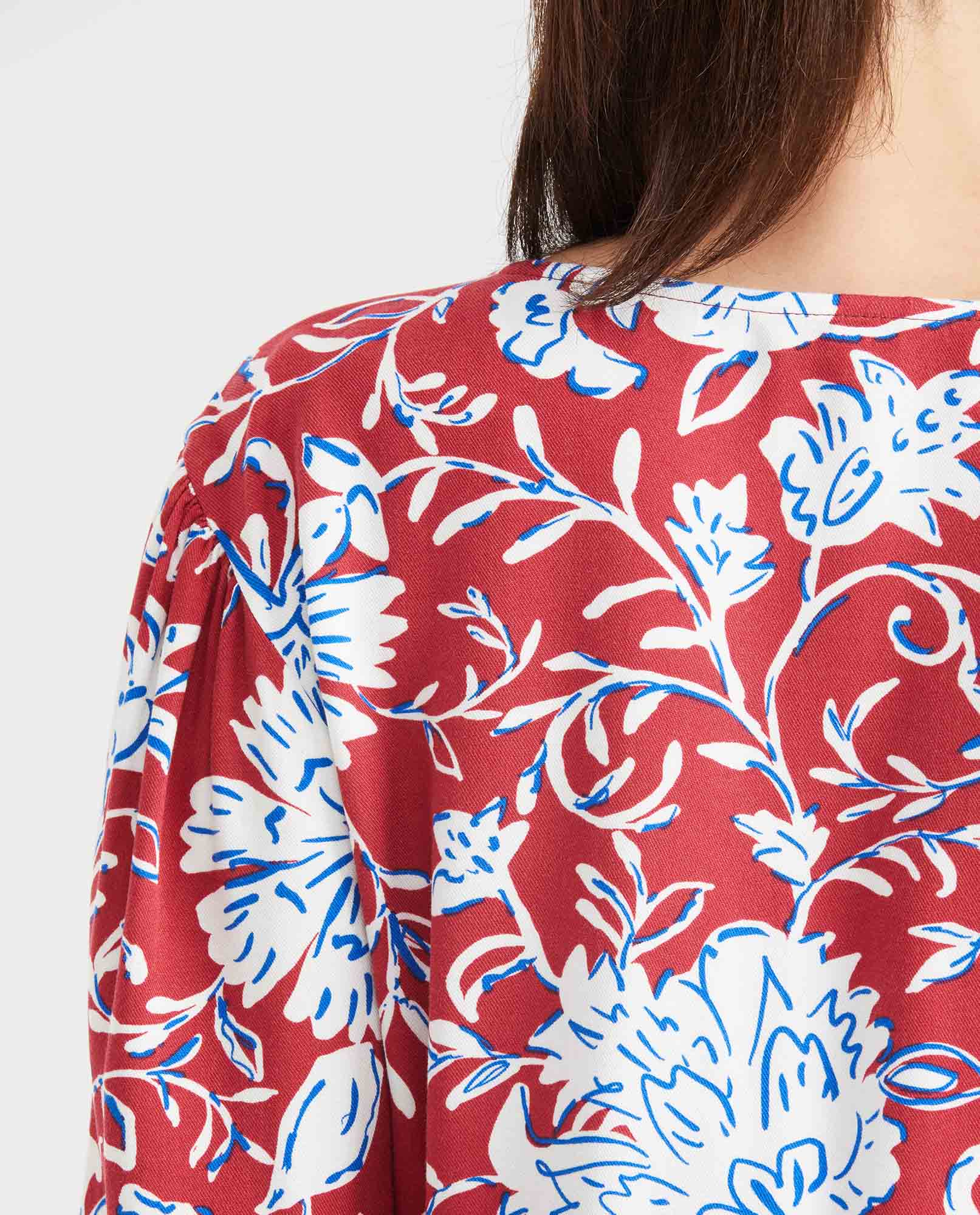 Women's Blouse Style Shirt with Peplum Detail and Floral Maxi Print in Rayon - 6