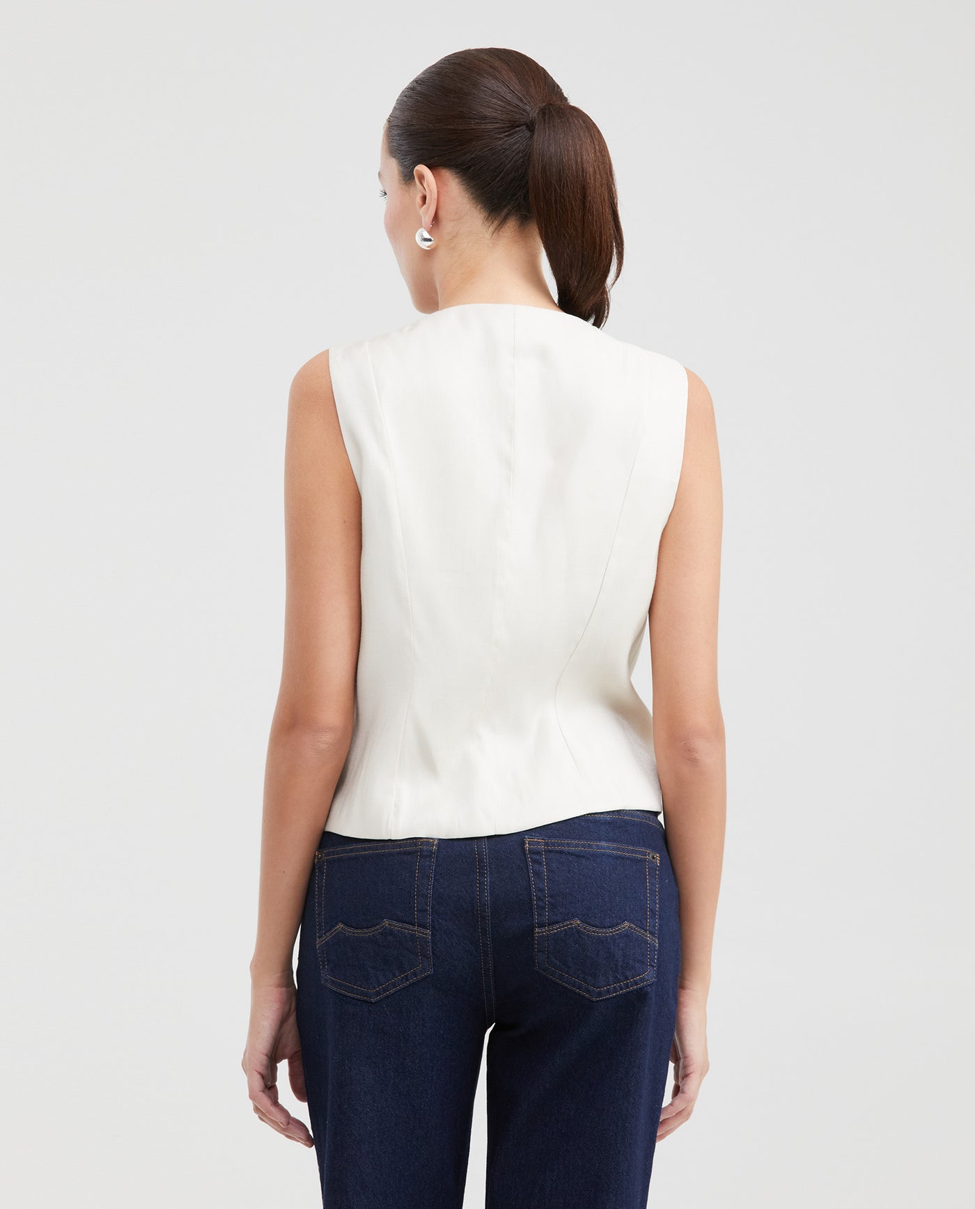 Women's Fitted Vest with Exposed Buttons and Glossy Finish in Viscose-Polyester - 4
