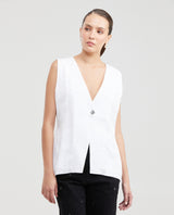 Women's Long Sartorial Vest with Tonal Foliage Pattern in Cotton-Viscose-Linen Blend - 1