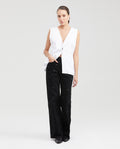 Women's Long Sartorial Vest with Tonal Foliage Pattern in Cotton-Viscose-Linen Blend - 6