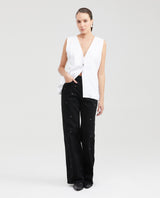 Women's Long Sartorial Vest with Tonal Foliage Pattern in Cotton-Viscose-Linen Blend - 6