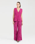 Women's Long Sartorial Vest with Tonal Foliage Pattern in Cotton-Viscose-Linen Blend - 5