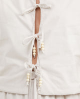 Women's Lined Vest with Front Tie Cords and Wooden Beads in Cotton - 3