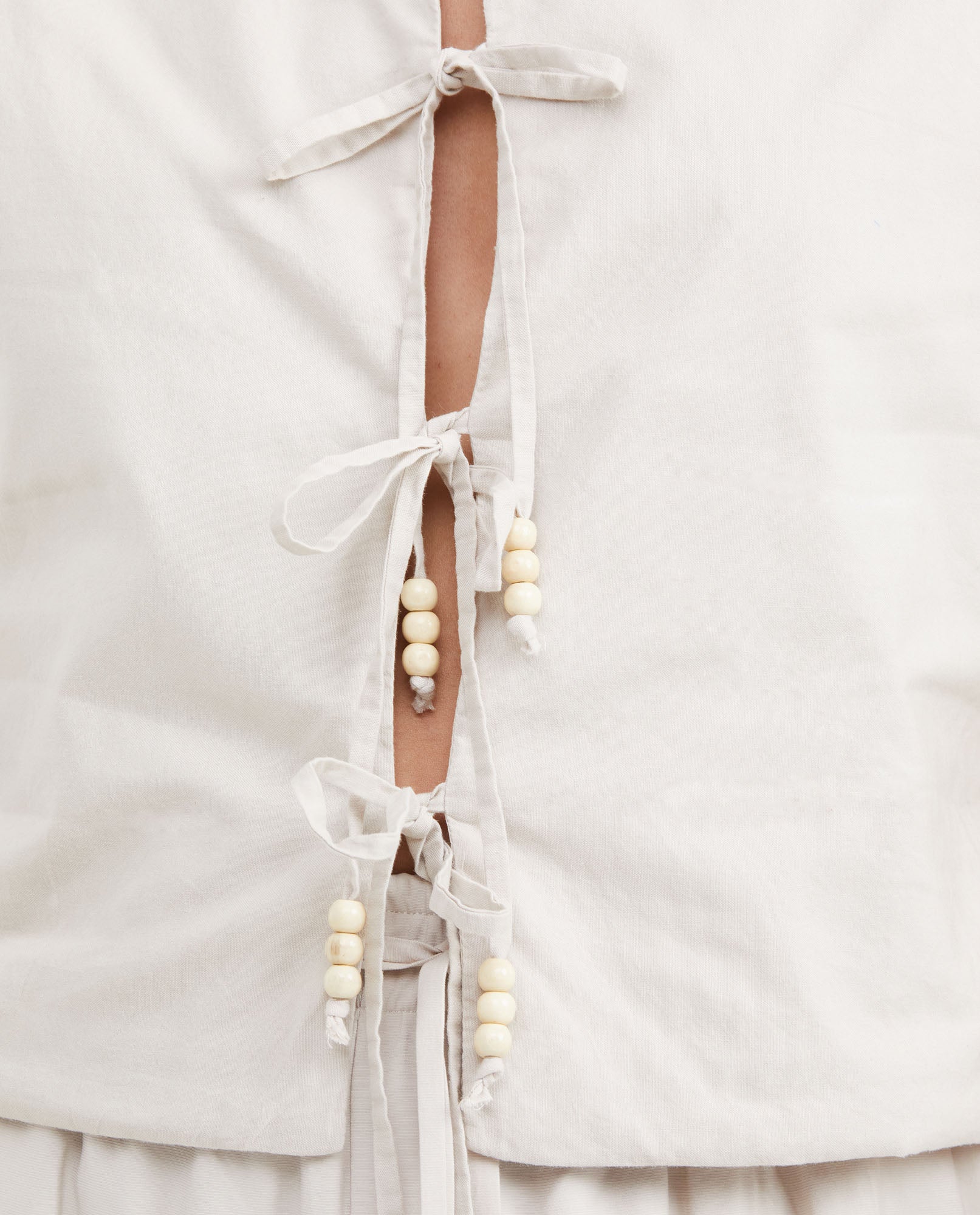 Women's Lined Vest with Front Tie Cords and Wooden Beads in Cotton - 3