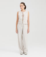 Women's Lined Vest with Front Tie Cords and Wooden Beads in Cotton - 6