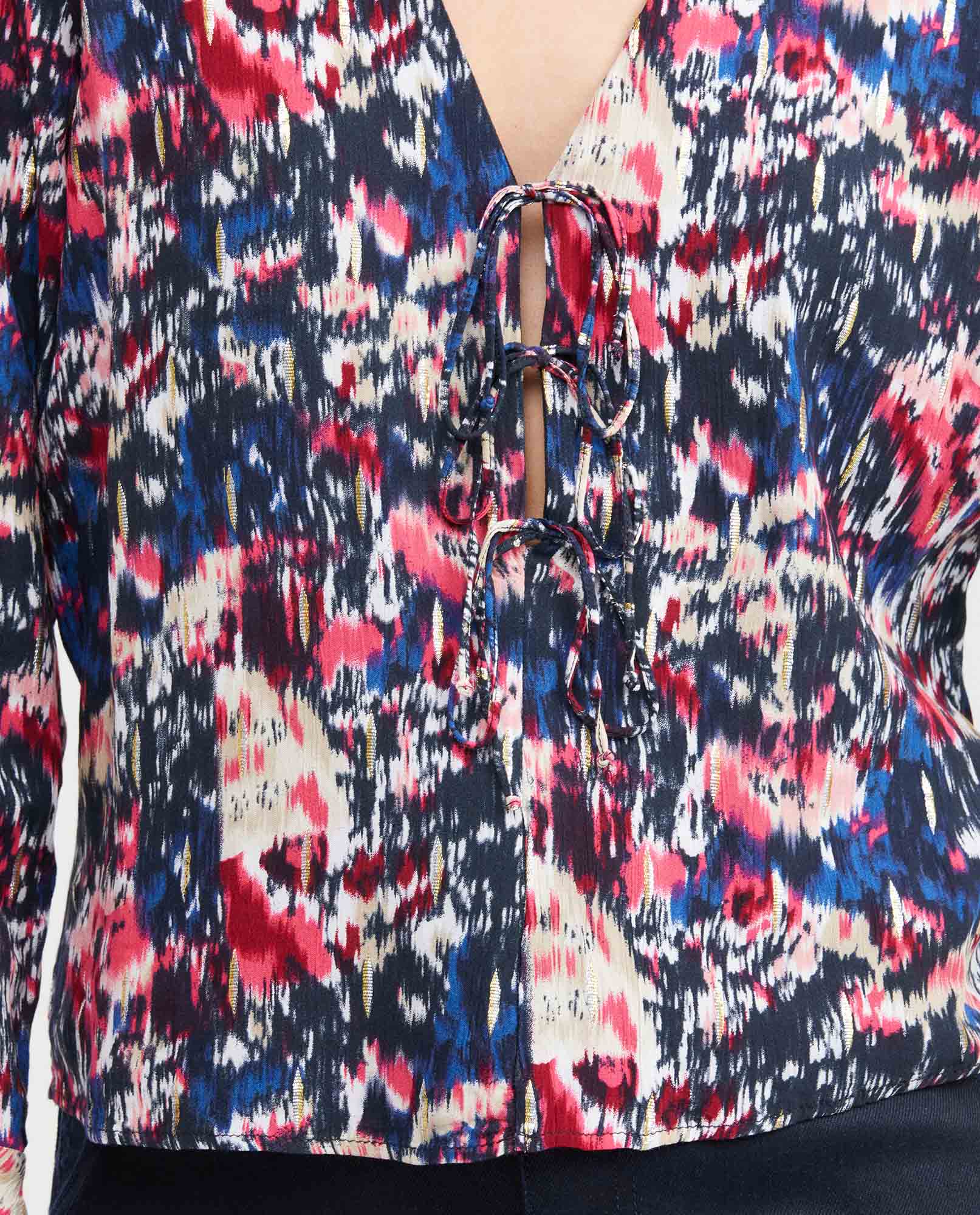 Women's Blouse Style Shirt with Front Tie Straps and Golden Lurex in Rayon-Lurex - 2