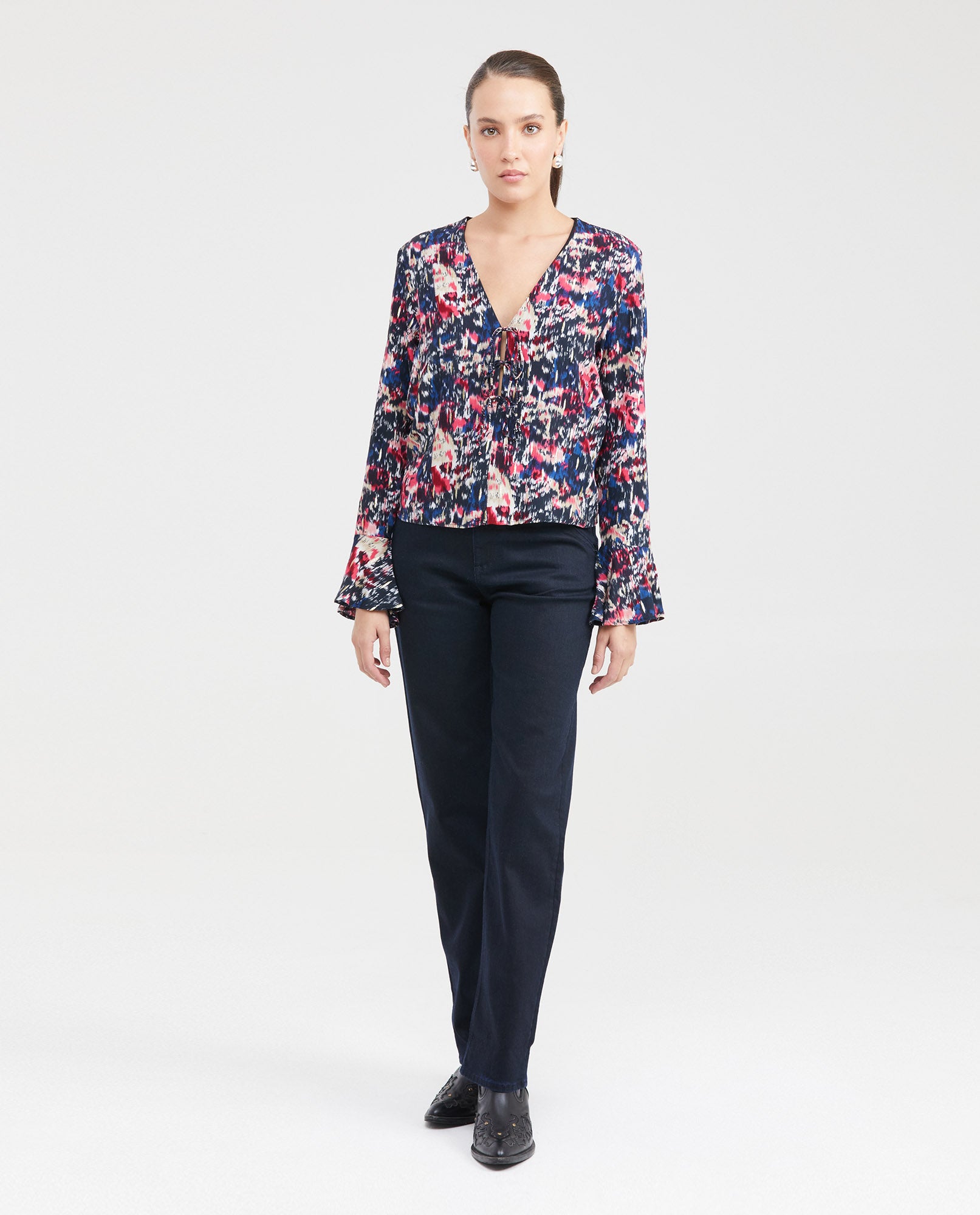 Women's Blouse Style Shirt with Front Tie Straps and Golden Lurex in Rayon-Lurex - 6