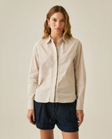 Womens Shirt Poplin Straight Silhouette Cotton–Elastane Hidden Button Placket - Beige 63_711H000_BEI140002_0