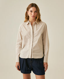 Womens Shirt Poplin Straight Silhouette Cotton–Elastane Hidden Button Placket - Beige 63_711H000_BEI140002_0