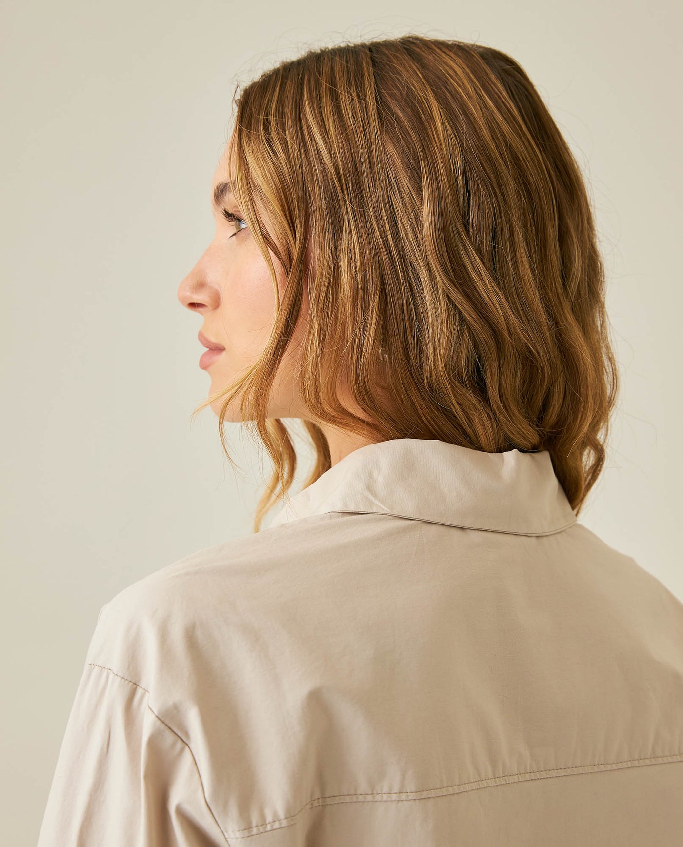Womens Shirt Poplin Straight Silhouette Cotton–Elastane Hidden Button Placket - Beige 63_711H000_BEI140002_7