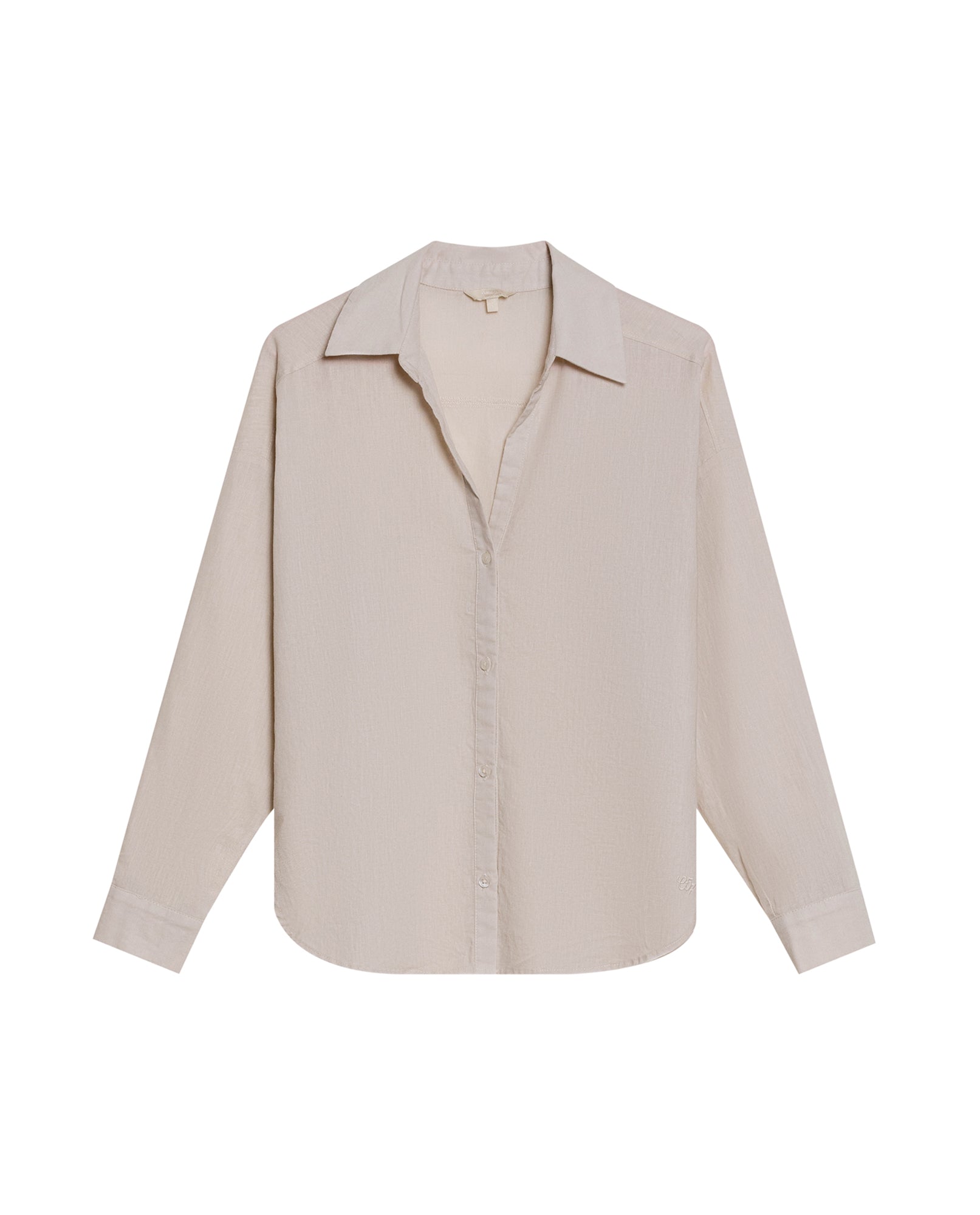 Womens Shirt Linen Straight Silhouette Linen–Cotton Blend V-Neckline Dropped Shoulder - Beige 63_711H001_BEI140002_3