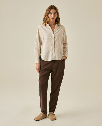 Womens Shirt Linen Straight Silhouette Linen–Cotton Blend V-Neckline Dropped Shoulder - Beige 63_711H001_BEI140002_4