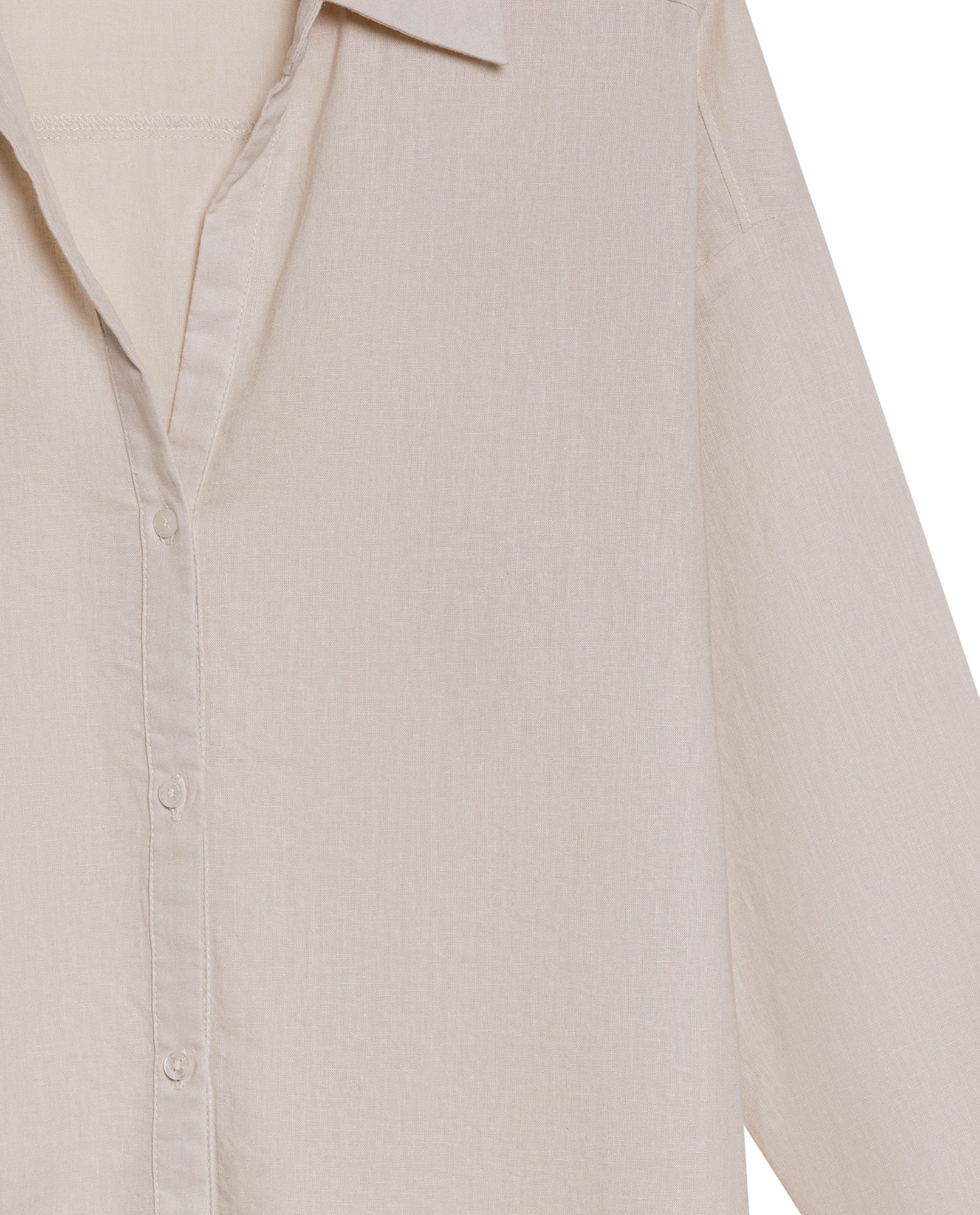 Womens Shirt Linen Straight Silhouette Linen–Cotton Blend V-Neckline Dropped Shoulder - Beige 63_711H001_BEI140002_8