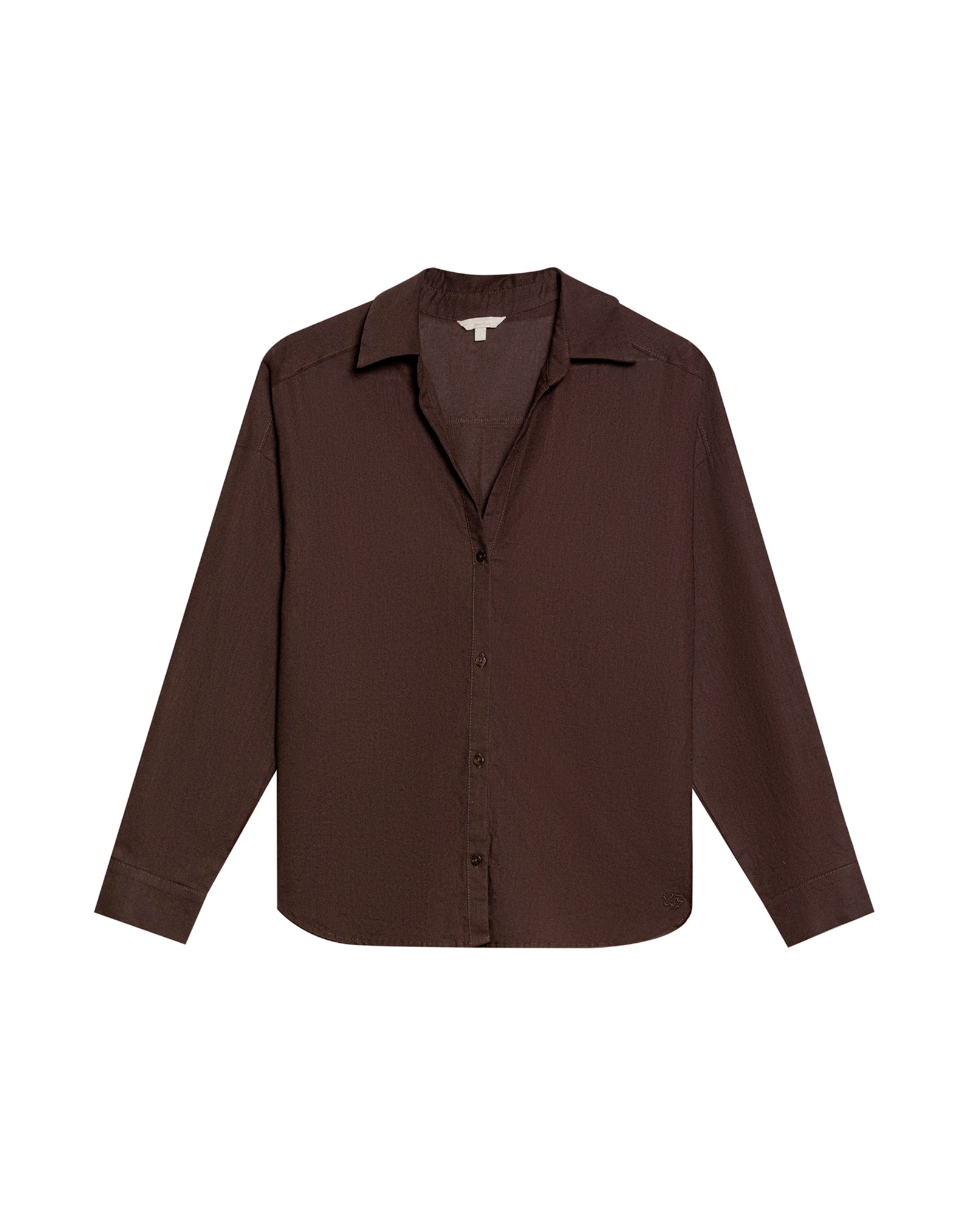 Womens Shirt Linen Straight Silhouette Linen–Cotton Blend V-Neckline Dropped Shoulder - Brown 63_711H001_CAF191016_3