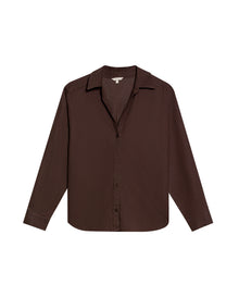 Womens Shirt Linen Straight Silhouette Linen–Cotton Blend V-Neckline Dropped Shoulder - Brown 63_711H001_CAF191016_3
