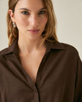Womens Shirt Linen Straight Silhouette Linen–Cotton Blend V-Neckline Dropped Shoulder - Brown 63_711H001_CAF191016_5