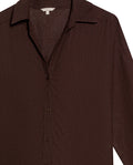 Womens Shirt Linen Straight Silhouette Linen–Cotton Blend V-Neckline Dropped Shoulder - Brown 63_711H001_CAF191016_8
