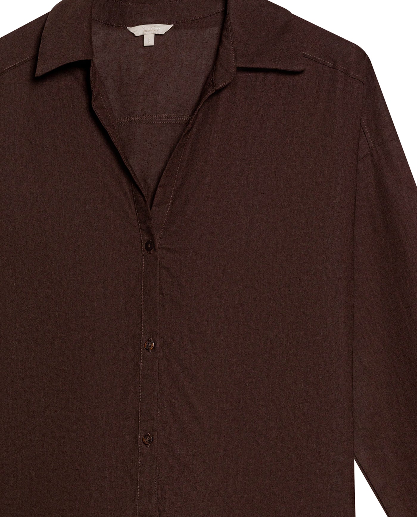 Womens Shirt Linen Straight Silhouette Linen–Cotton Blend V-Neckline Dropped Shoulder - Brown 63_711H001_CAF191016_8