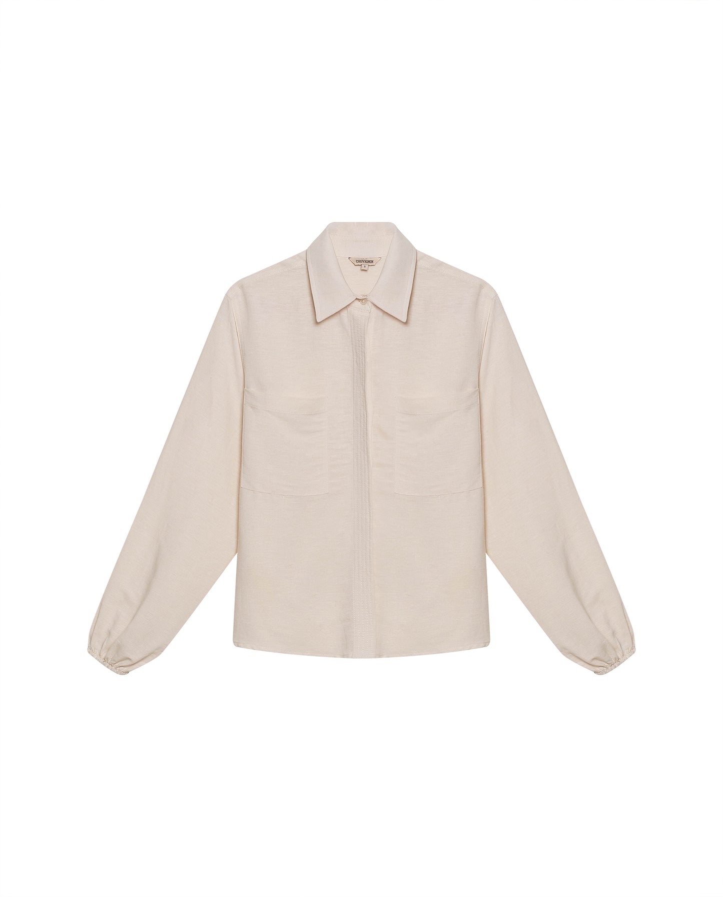 Womens Shirt Wide Silhouette Linen Blend Multi-Needle Details Hidden Buttons - Beige 63_711H002_BEI124301_3