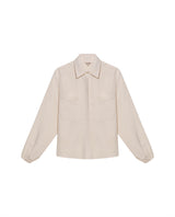 Womens Shirt Wide Silhouette Linen Blend Multi-Needle Details Hidden Buttons - Beige 63_711H002_BEI124301_3