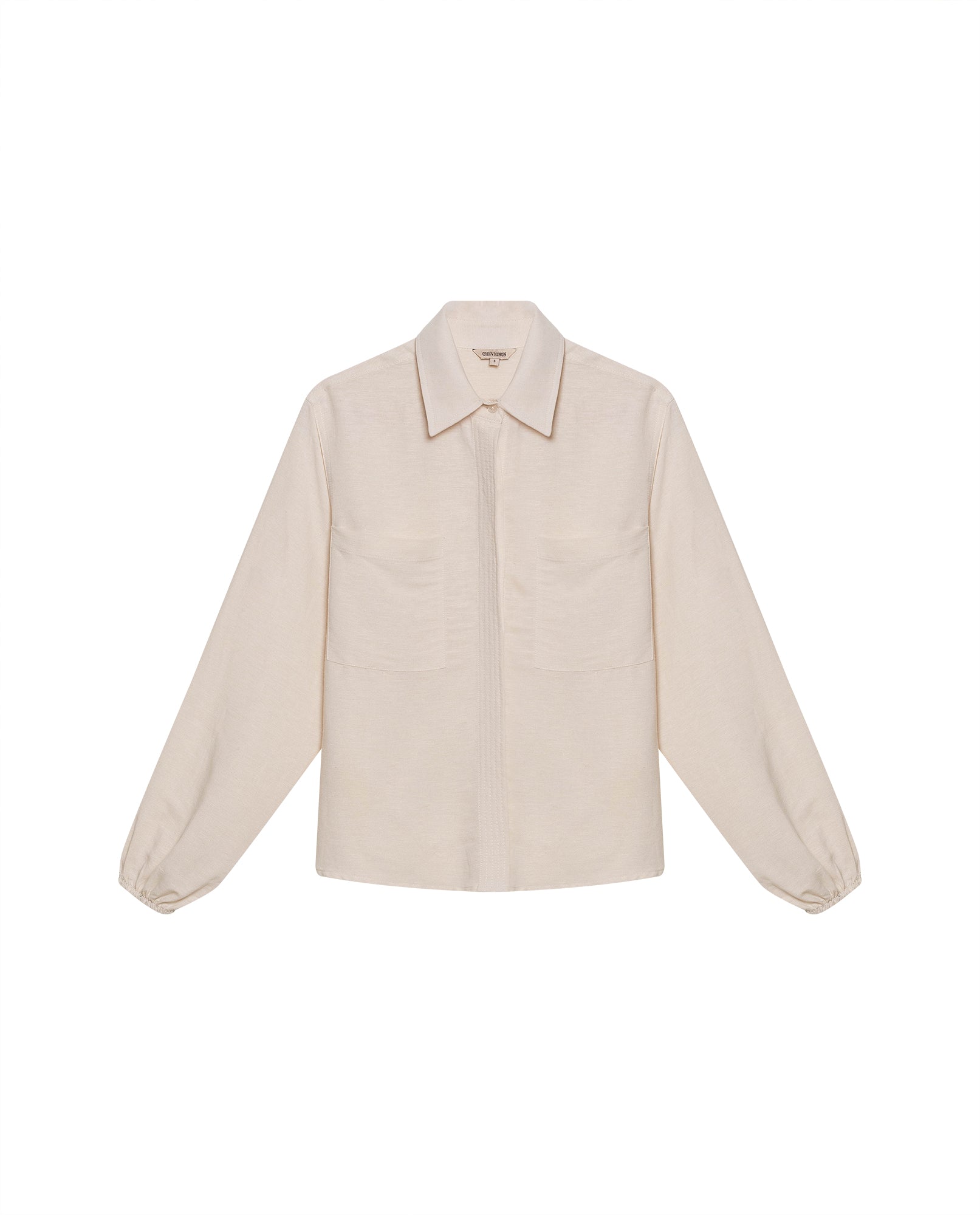 Womens Shirt Wide Silhouette Linen Blend Multi-Needle Details Hidden Buttons - Beige 63_711H002_BEI124301_3