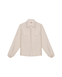 Womens Shirt Wide Silhouette Linen Blend Multi-Needle Details Hidden Buttons - Beige 63_711H002_BEI124301_3