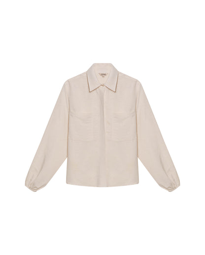 Womens Shirt Wide Silhouette Linen Blend Multi-Needle Details Hidden Buttons - Beige 63_711H002_BEI124301_3