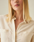 Womens Shirt Wide Silhouette Linen Blend Multi-Needle Details Hidden Buttons - Beige 63_711H002_BEI124301_5