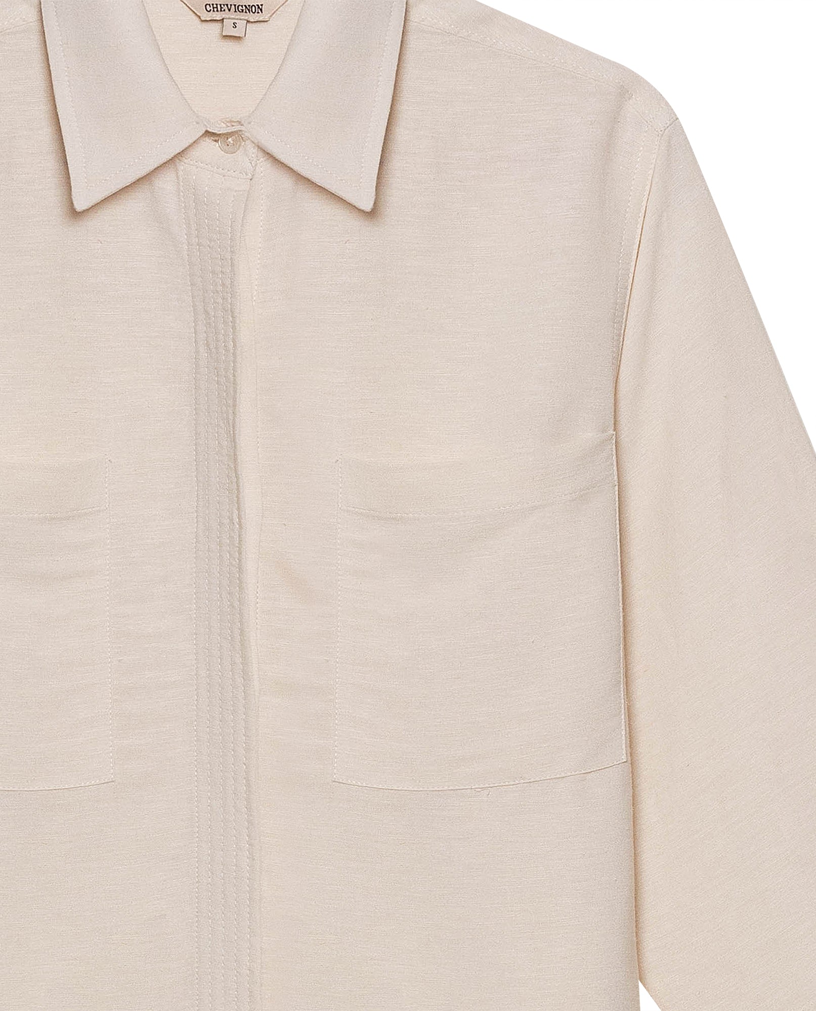 Womens Shirt Wide Silhouette Linen Blend Multi-Needle Details Hidden Buttons - Beige 63_711H002_BEI124301_8